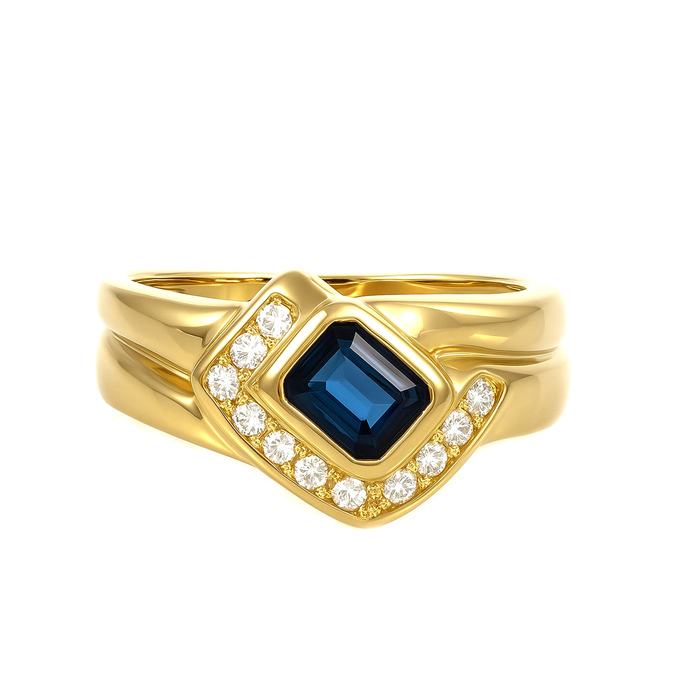 Anello - 18 carati Oro giallo - 0.415ct. tw. Zaffiro - Diamante