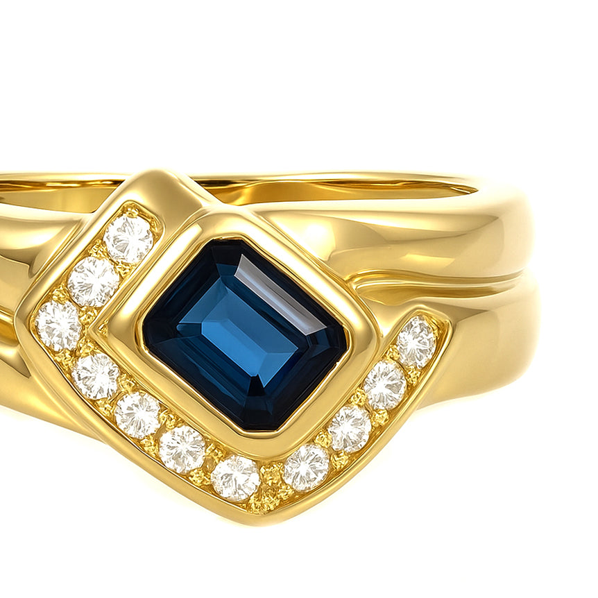 Anello - 18 carati Oro giallo - 0.415ct. tw. Zaffiro - Diamante