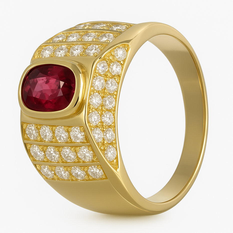 Anello - 18 carati Oro giallo - 1.42ct. tw. Rubino - Diamante