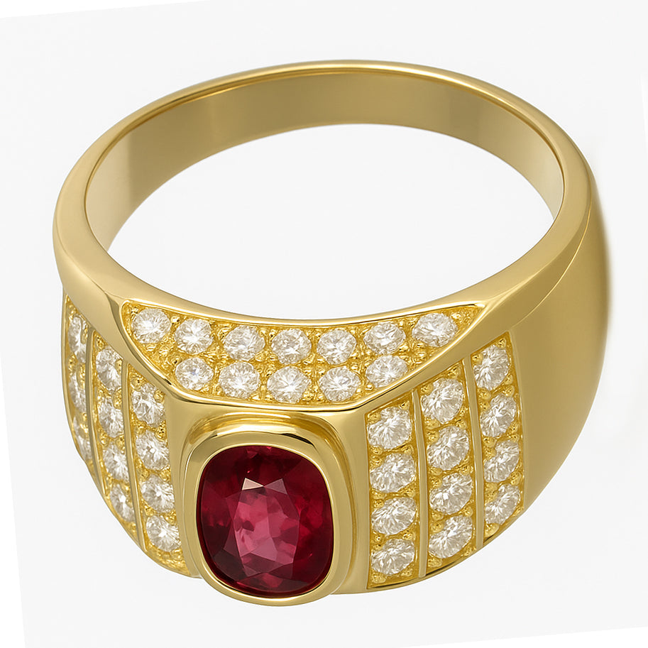 Anello - 18 carati Oro giallo - 1.42ct. tw. Rubino - Diamante