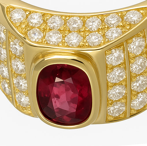 Anello - 18 carati Oro giallo - 1.42ct. tw. Rubino - Diamante