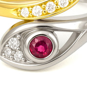 Anello - 18 carati Oro giallo, Oro bianco - 0.34ct. tw. Rubino - Diamante