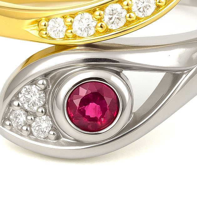 Anello - 18 carati Oro giallo, Oro bianco - 0.34ct. tw. Rubino - Diamante