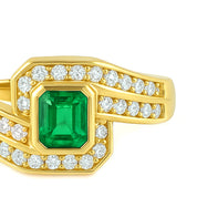 Anello - 18 carati Oro giallo - 0.64ct. tw. Smeraldo - Diamante