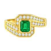 Anello - 18 carati Oro giallo - 0.64ct. tw. Smeraldo - Diamante