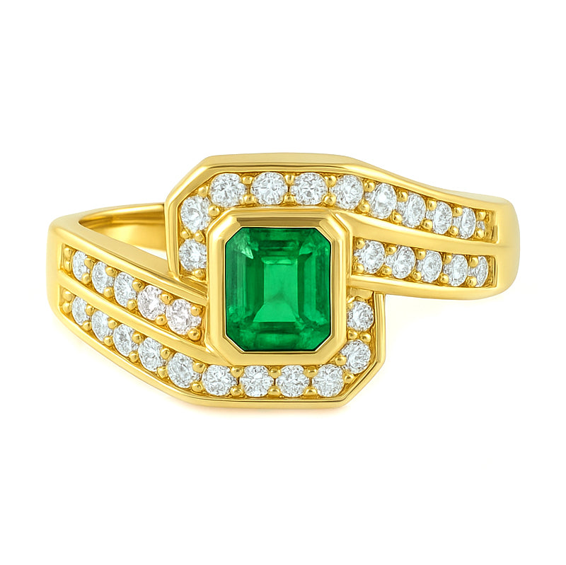 Anello - 18 carati Oro giallo - 0.64ct. tw. Smeraldo - Diamante