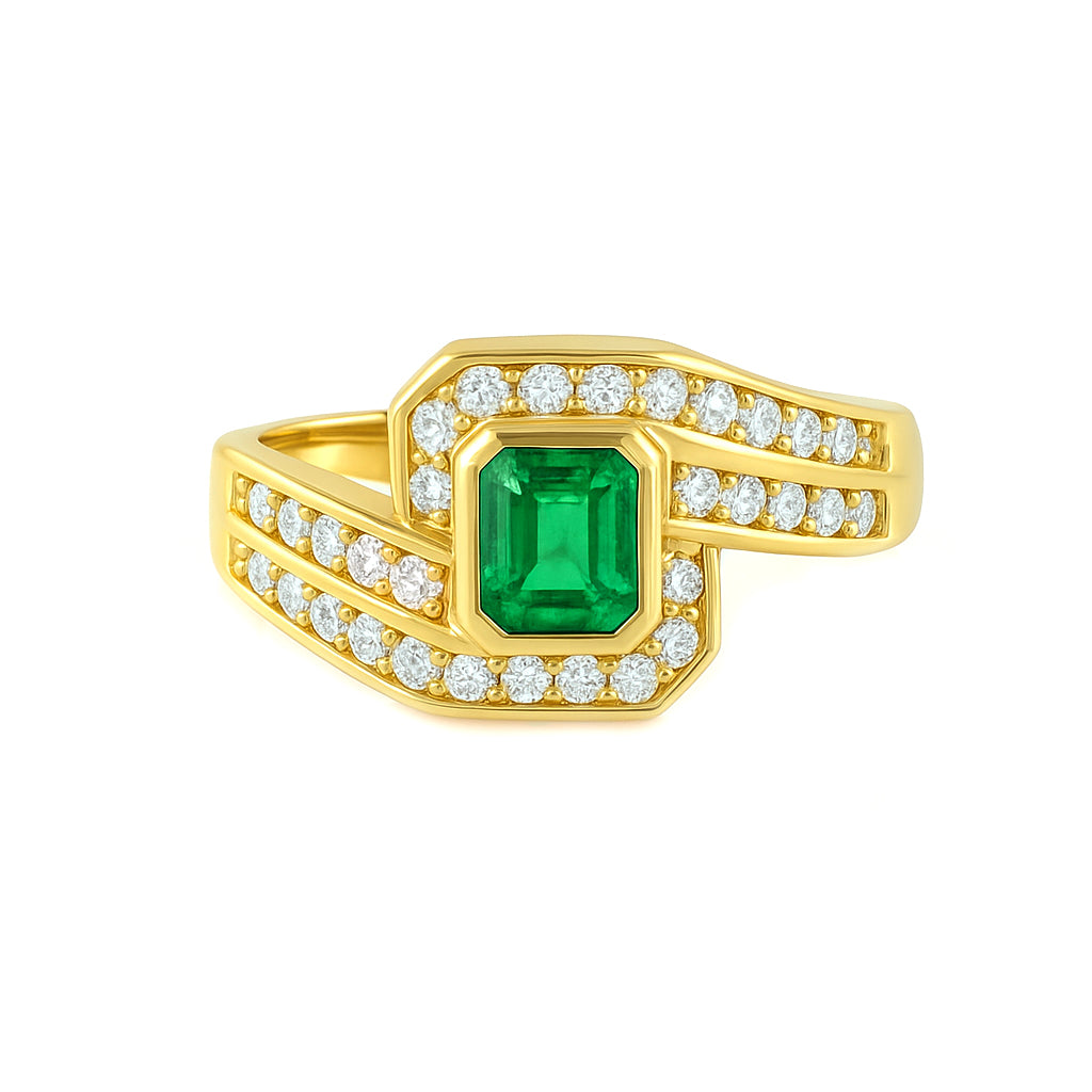 Anello - 18 carati Oro giallo - 0.64ct. tw. Smeraldo - Diamante