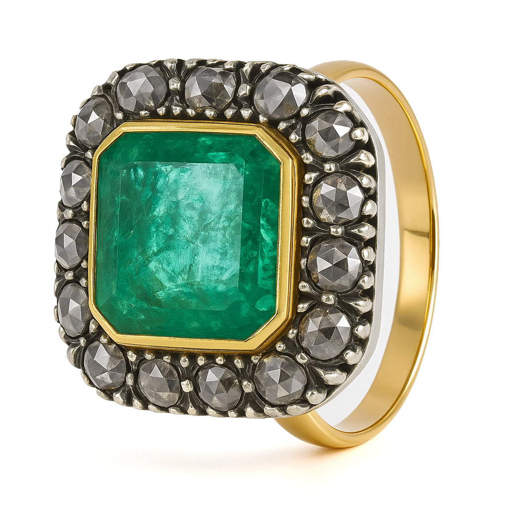 Anello - 18 carati Oro giallo, Argento - 3.48ct. tw. Smeraldo - Diamante