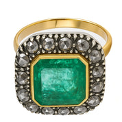 Anello - 18 carati Oro giallo, Argento - 3.48ct. tw. Smeraldo - Diamante