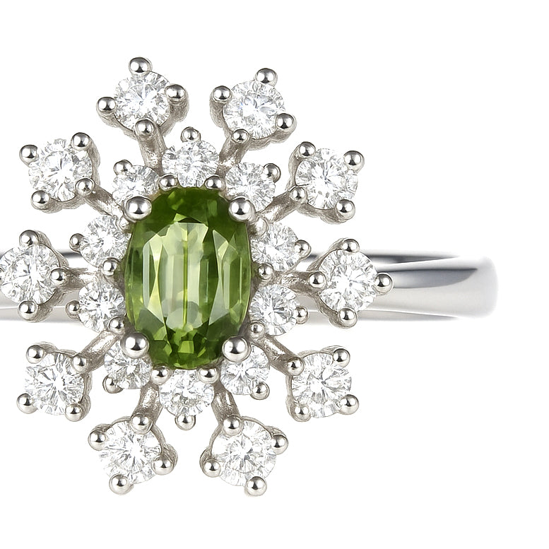 Anello - 18 carati Oro bianco - 0.52ct. tw. Tormalina - Diamante