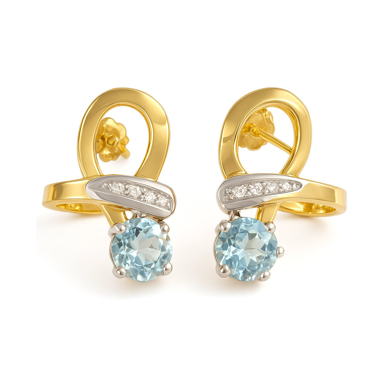 Orecchini - 18 carati Oro bianco, Oro giallo - 4.10ct. tw. Acquamarina - Diamante