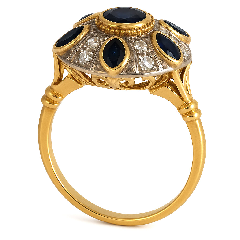 Anello - 18 carati Argento, Oro giallo - 1.53ct. tw. Zaffiro - Diamante