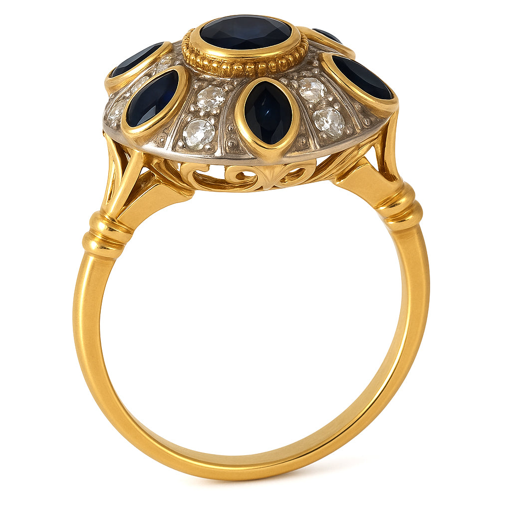 Anello - 18 carati Argento, Oro giallo - 1.53ct. tw. Zaffiro - Diamante