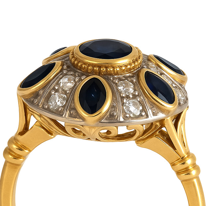 Anello - 18 carati Argento, Oro giallo - 1.53ct. tw. Zaffiro - Diamante