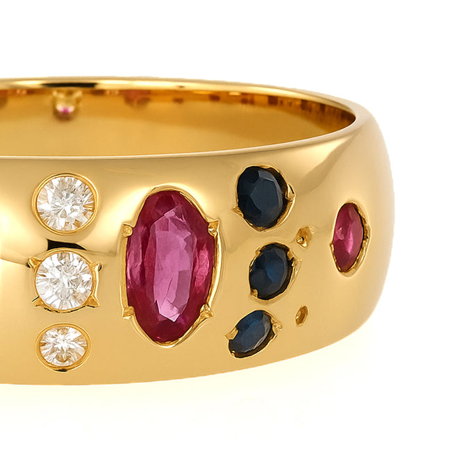 Anello - 18 carati Oro giallo, Zaffiro - Rubini - Diamanti - 0.96ct. tw.