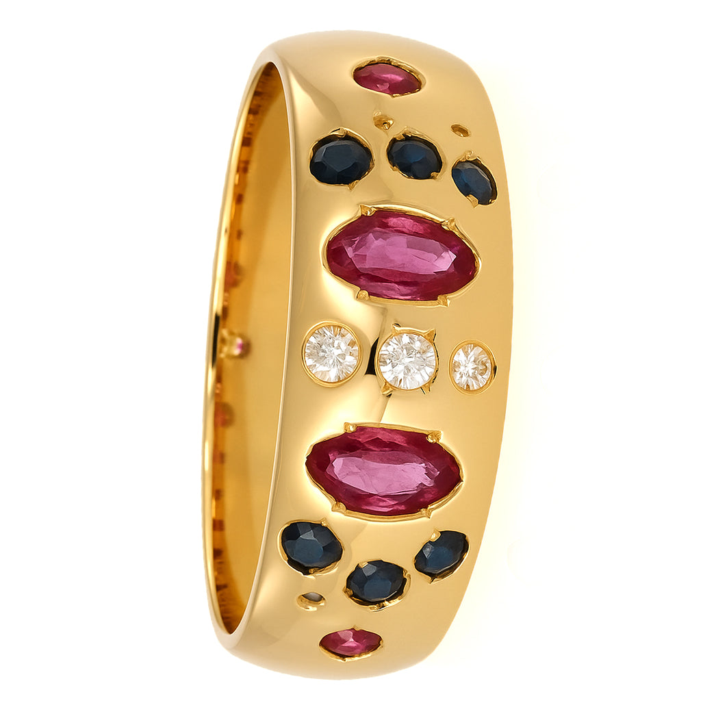 Anello - 18 carati Oro giallo, Zaffiro - Rubini - Diamanti - 0.96ct. tw.