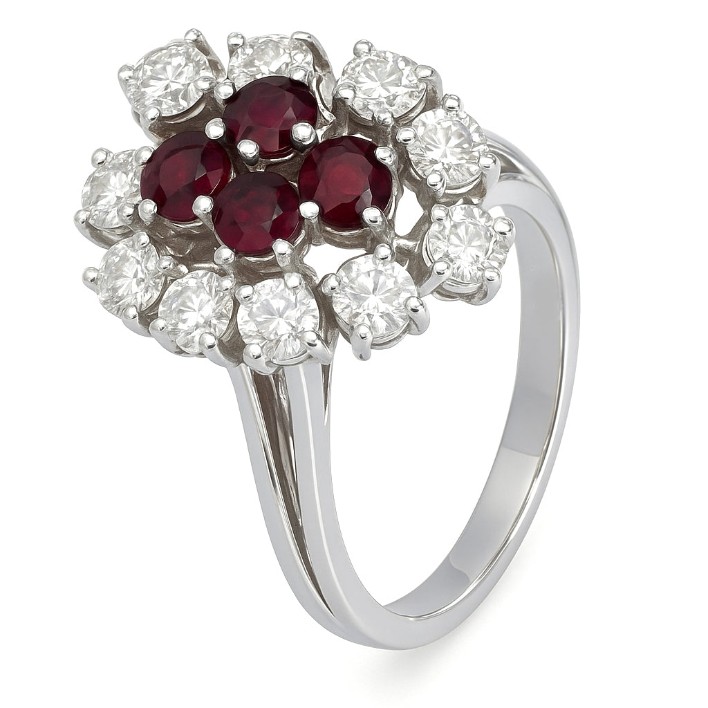 Anello - 18 carati Oro bianco - 1.46ct. tw. Rubino - Diamante
