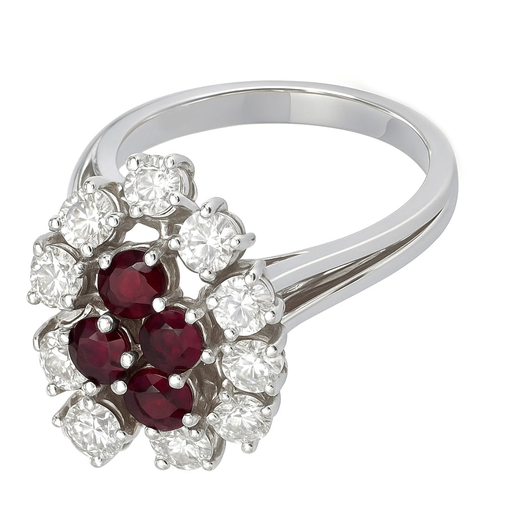 Anello - 18 carati Oro bianco - 1.46ct. tw. Rubino - Diamante