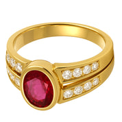 Anello - 18 carati Oro giallo - 1.50ct. tw. Rubino - Diamante