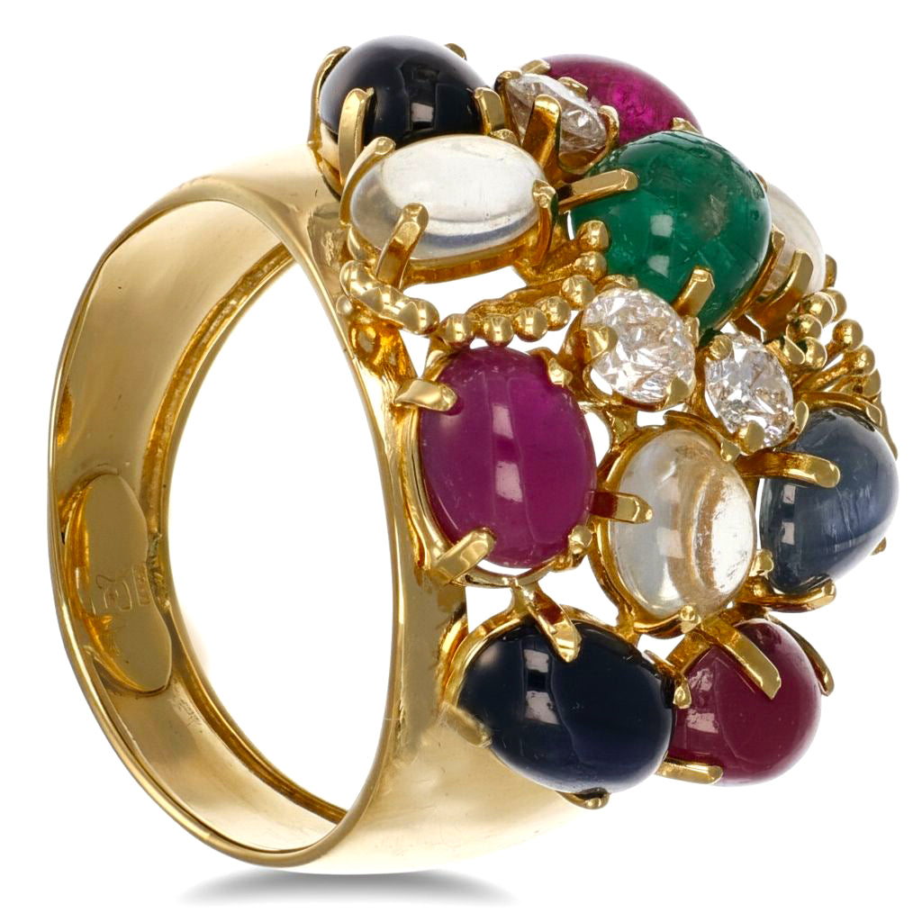 Anello - 18 carati Oro giallo, Zaffiri - Rubini - 1 Smeraldo - Quarzo citrino - Pietra di luna - 6.03ct. tw. Diamante (Naturale)