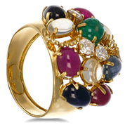 Anello - 18 carati Oro giallo, Zaffiri - Rubini - 1 Smeraldo - Quarzo citrino - Pietra di luna - 6.03ct. tw. Diamante (Naturale)