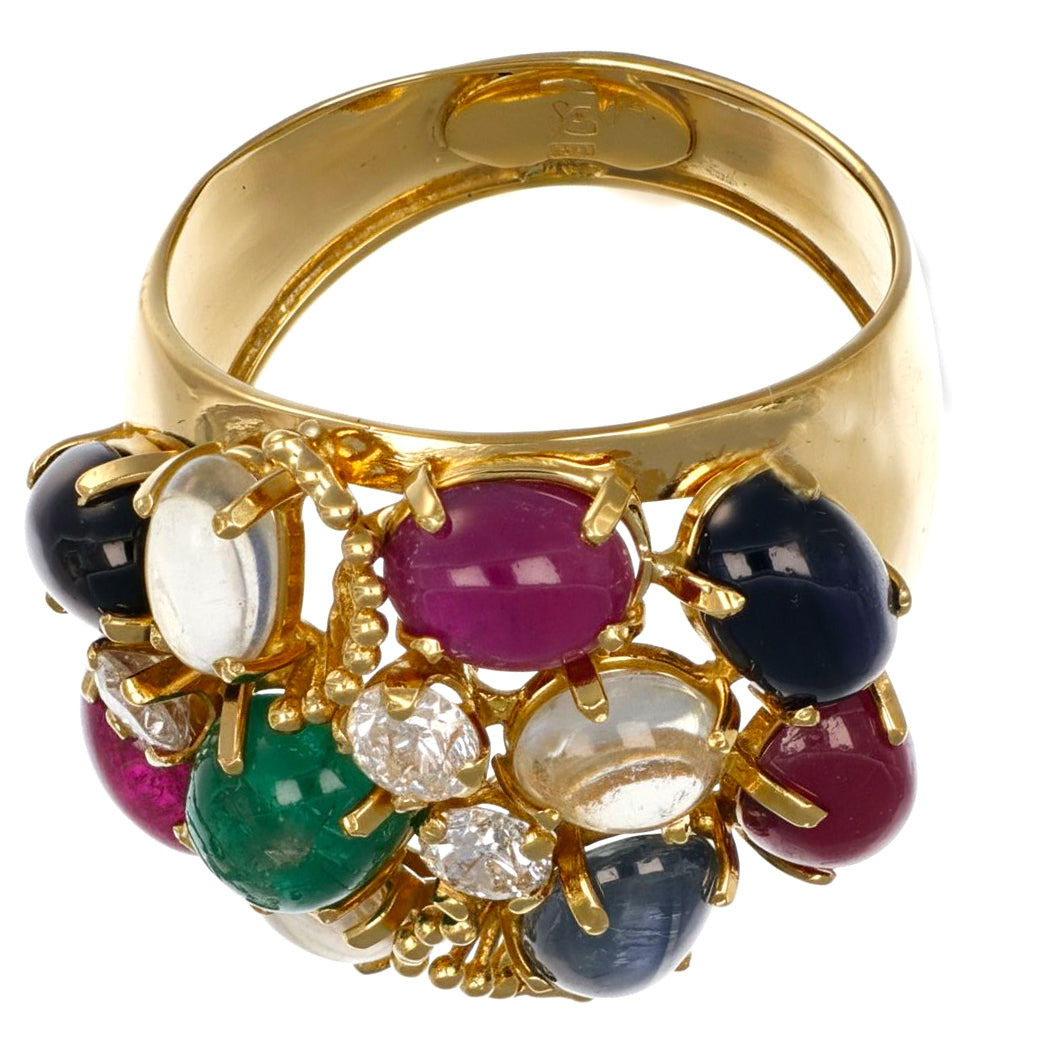 Anello - 18 carati Oro giallo, Zaffiri - Rubini - 1 Smeraldo - Quarzo citrino - Pietra di luna - 6.03ct. tw. Diamante (Naturale)