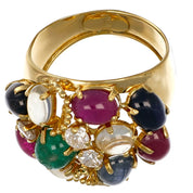 Anello - 18 carati Oro giallo, Zaffiri - Rubini - 1 Smeraldo - Quarzo citrino - Pietra di luna - 6.03ct. tw. Diamante (Naturale)