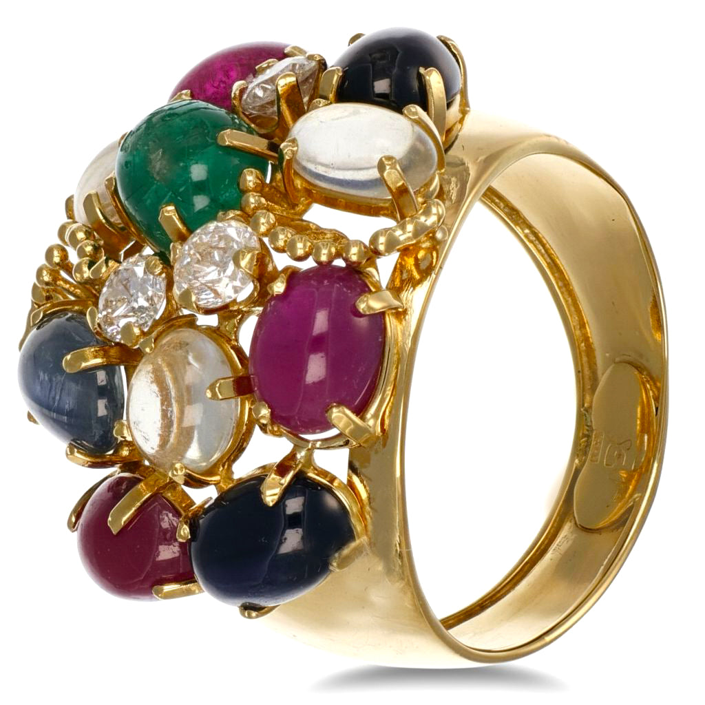 Anello - 18 carati Oro giallo, Zaffiri - Rubini - 1 Smeraldo - Quarzo citrino - Pietra di luna - 6.03ct. tw. Diamante (Naturale)