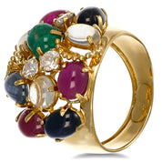Anello - 18 carati Oro giallo, Zaffiri - Rubini - 1 Smeraldo - Quarzo citrino - Pietra di luna - 6.03ct. tw. Diamante (Naturale)