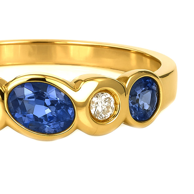 Anello - 18 carati Oro giallo - 0.47ct. tw. Zaffiro - Diamante