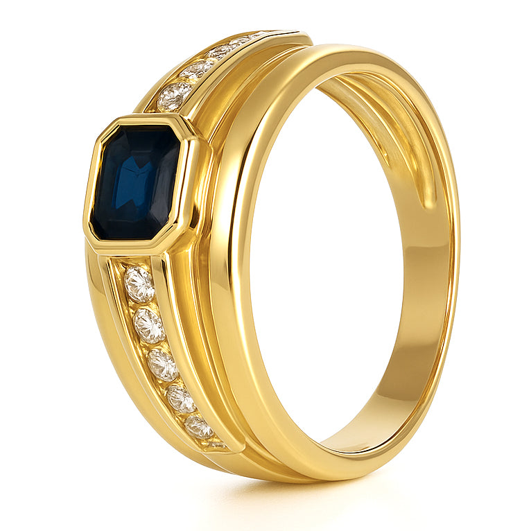 Anello - 18 carati Oro giallo - 0.61ct. tw. Zaffiro - Diamante