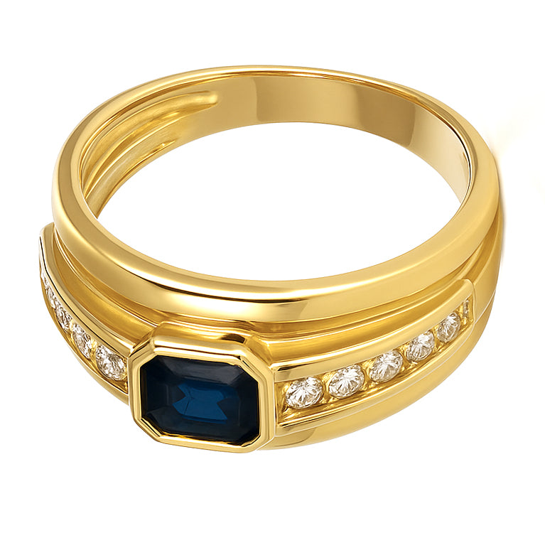 Anello - 18 carati Oro giallo - 0.61ct. tw. Zaffiro - Diamante