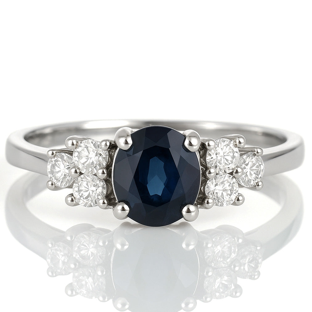 Anello - 18 carati Oro bianco - 0.94ct. tw. Zaffiro - Diamante