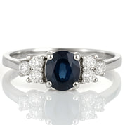 Anello - 18 carati Oro bianco - 0.94ct. tw. Zaffiro - Diamante