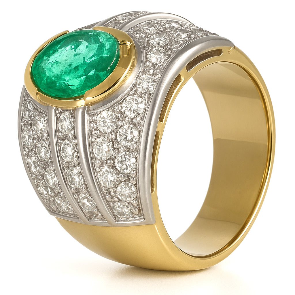 Anello - 18 carati Oro bianco, Oro giallo - 2.11ct. tw. Smeraldo - Diamante