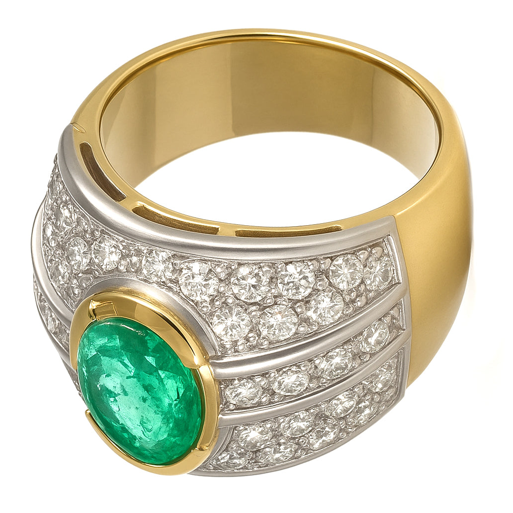 Anello - 18 carati Oro bianco, Oro giallo - 2.11ct. tw. Smeraldo - Diamante