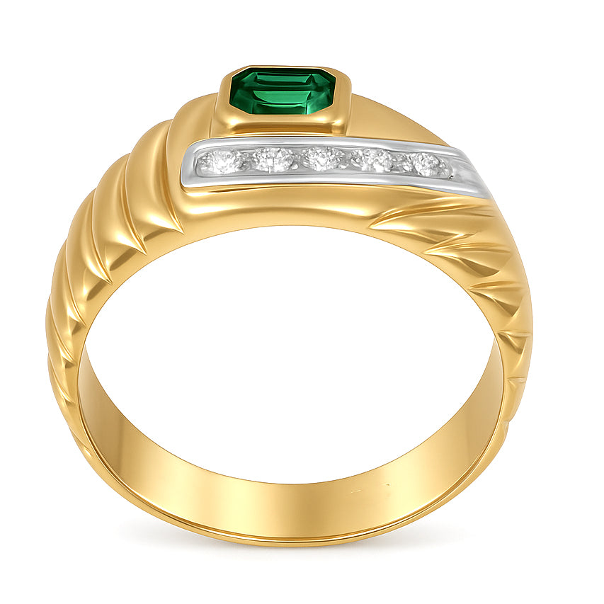 Anello - 18 carati Oro bianco, Oro giallo - 0.28ct. tw. Smeraldo - Diamante