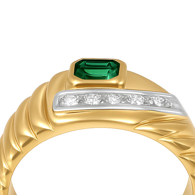 Anello - 18 carati Oro bianco, Oro giallo - 0.28ct. tw. Smeraldo - Diamante