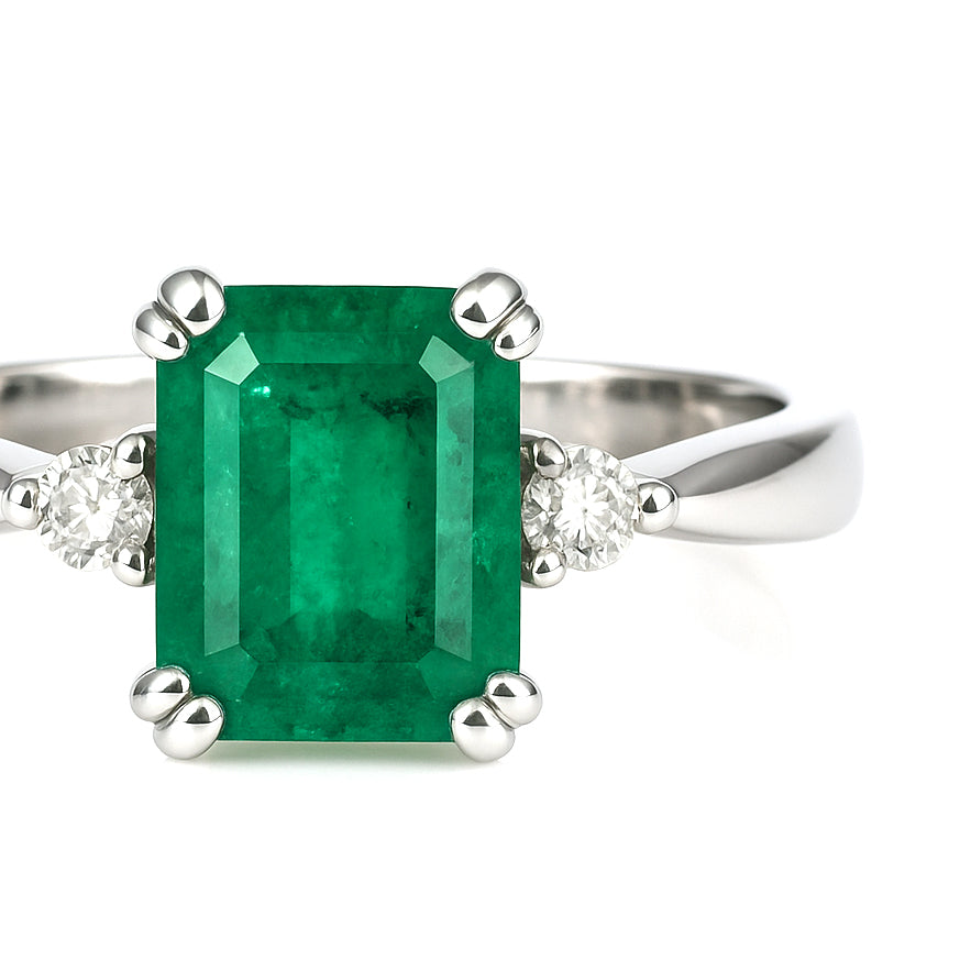 Anello - 18 carati Oro bianco - 2.30ct. tw. Smeraldo - Diamante