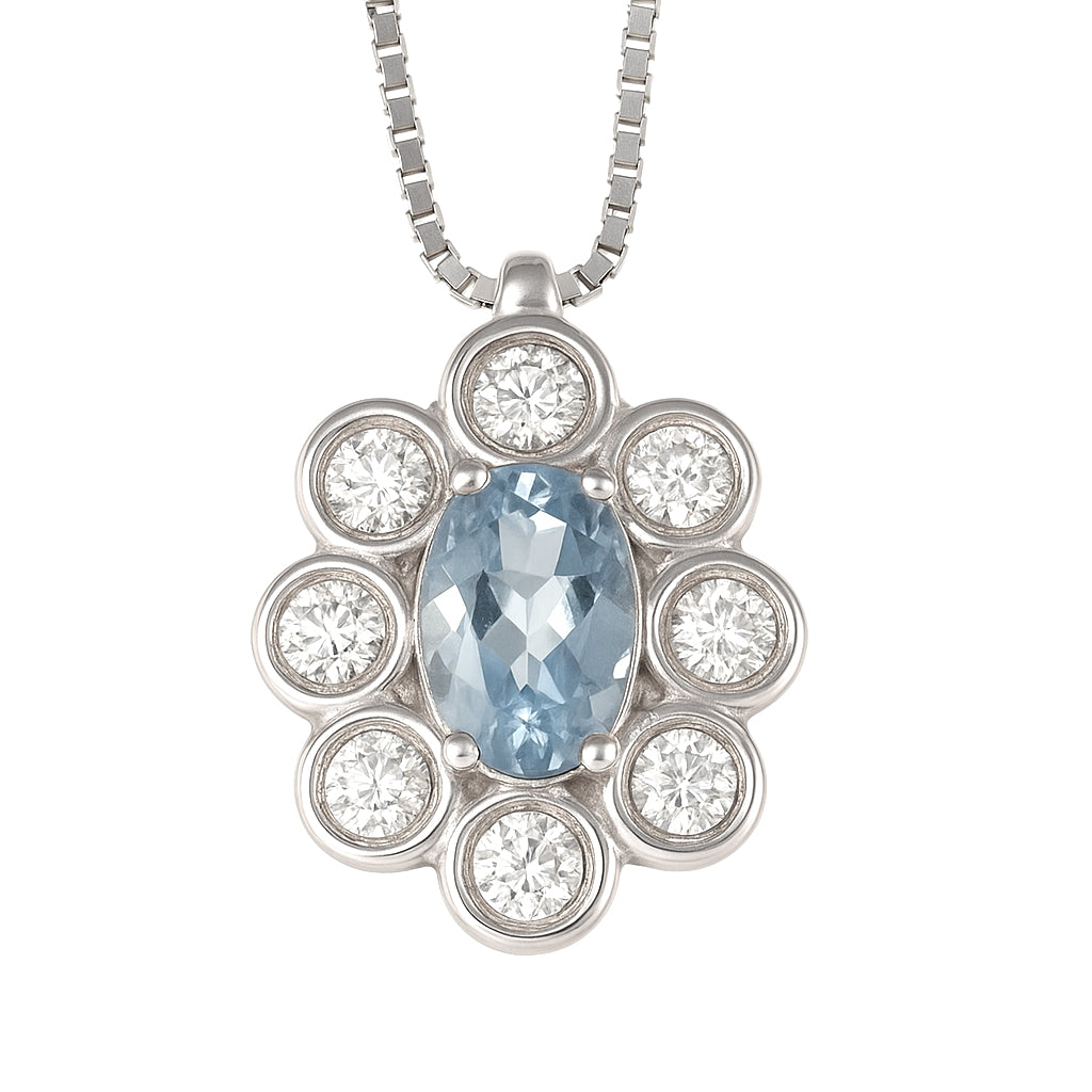Collana con ciondolo - 18 carati Oro bianco - 0.89ct. tw. Acquamarina - Diamante