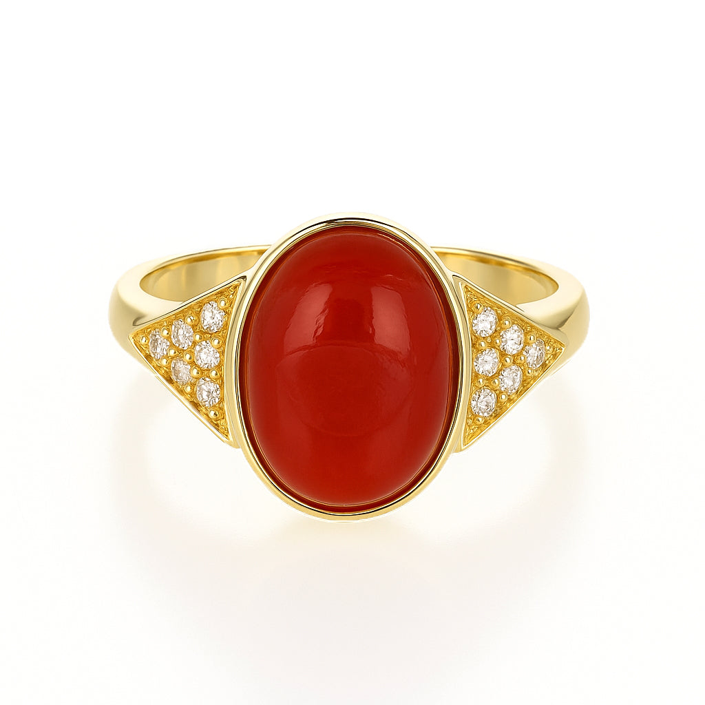 Anello - 18 carati Oro giallo Corallo - Diamante