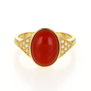 Anello - 18 carati Oro giallo Corallo - Diamante