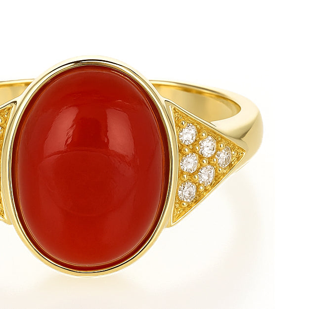 Anello - 18 carati Oro giallo Corallo - Diamante