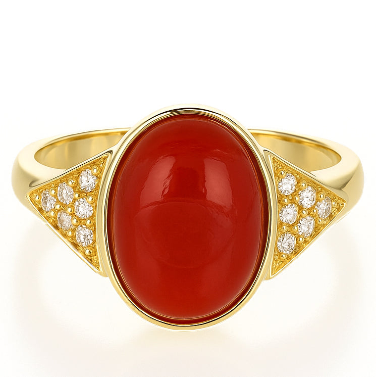 Anello - 18 carati Oro giallo Corallo - Diamante