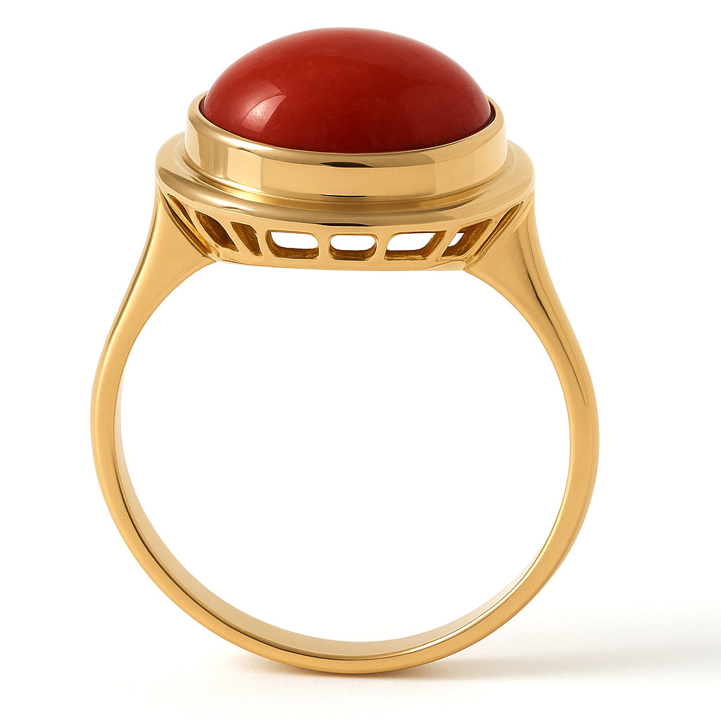 Anello - 18 carati Oro giallo Corallo