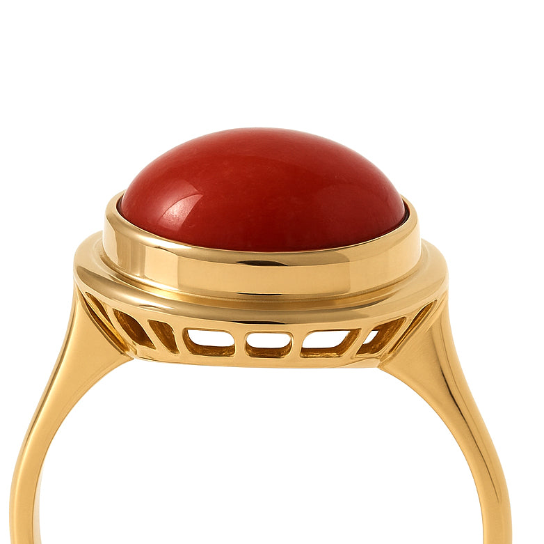Anello - 18 carati Oro giallo Corallo