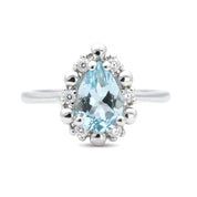 Anello - 18 carati Oro bianco - 0.41ct. tw. Acquamarina - Diamante