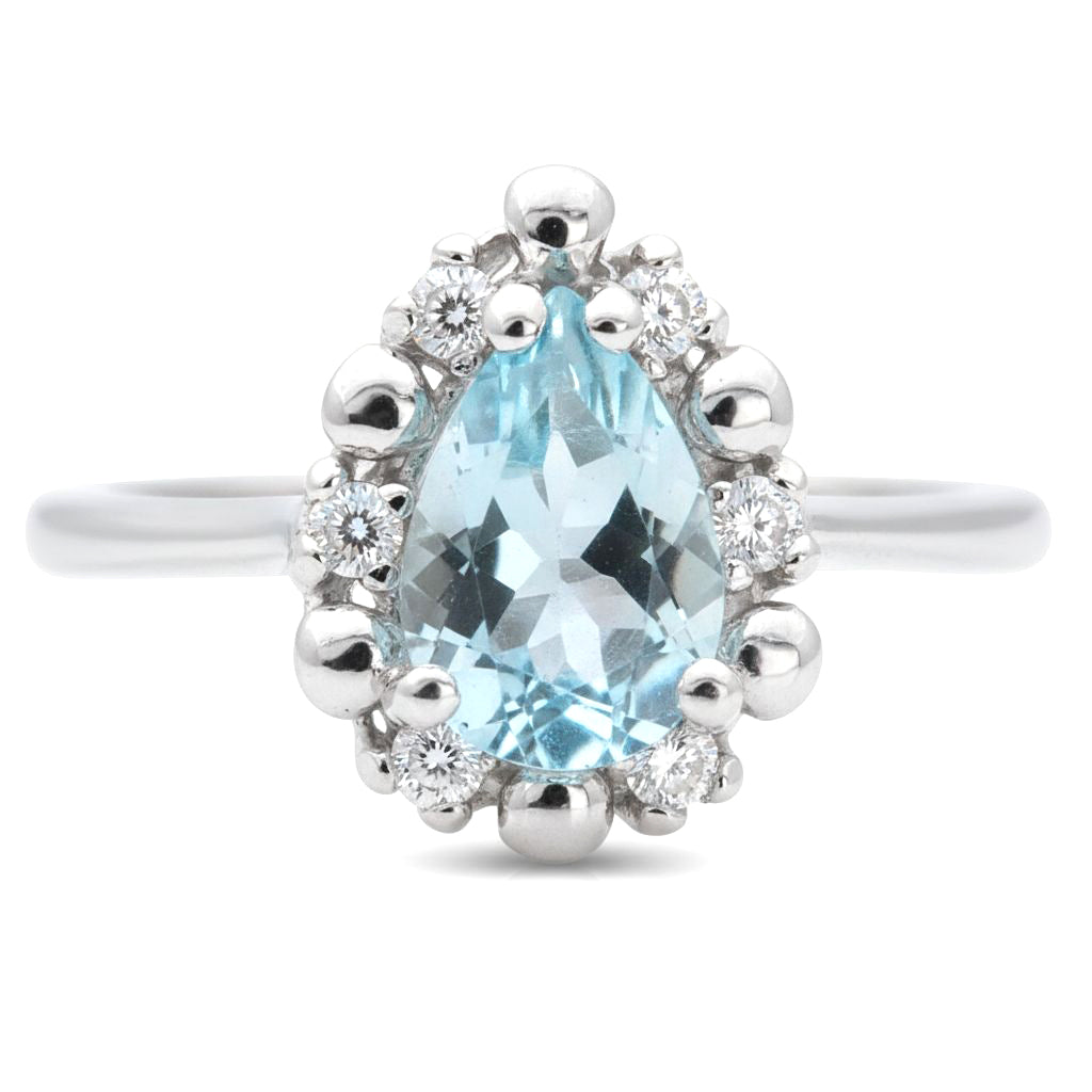 Anello - 18 carati Oro bianco - 0.41ct. tw. Acquamarina - Diamante