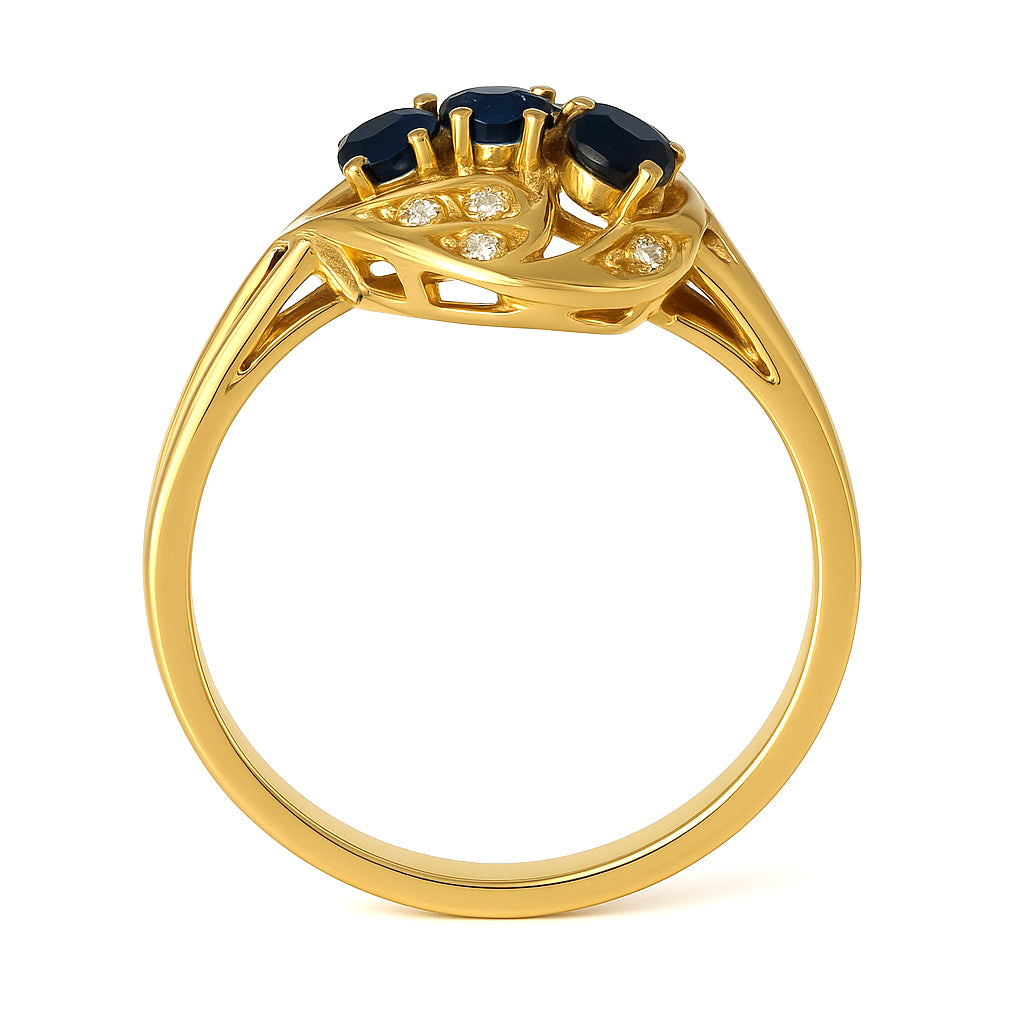 Anello - 18 carati Oro giallo - 0.36ct. tw. Zaffiro - Diamante