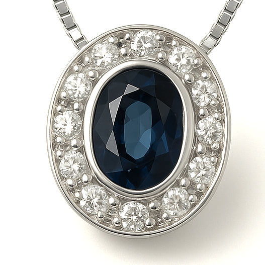 Collana con ciondolo - 18 carati Oro bianco -  0.45ct. tw. Zaffiro - Diamante Collana con ciondolo - 18 carati Oro bianco - 0.45ct. tw. Zaffiro - Diamante